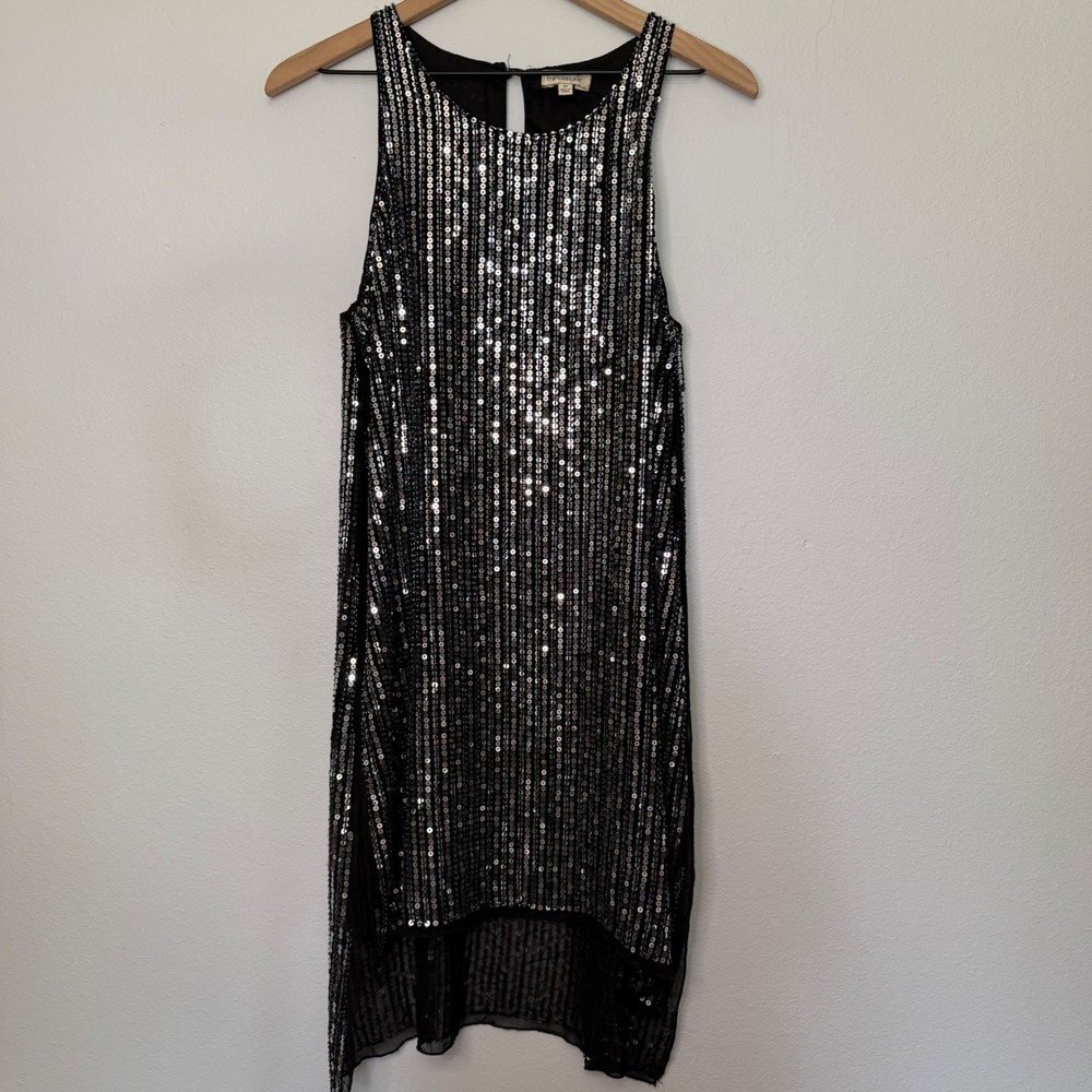 Francesca's - Black and Silver Sequin Beaded Cocktail Semi Formal Dress Sz M